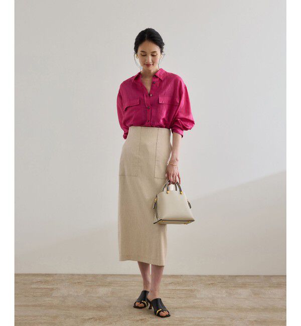 ROPE「【洗える】サテンリネン ポケット付きタイトスカート【34サイズ/J'aDoRe・店舗限定】/25SS」|スカート|