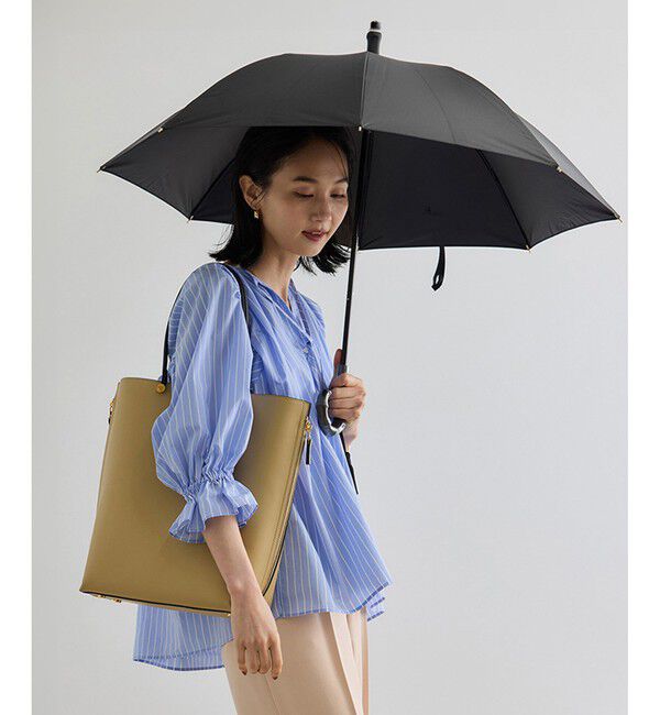 ROPE「【晴雨兼用・高機能】スライド式 ショートバンブーパラソル【UVカット/遮光・遮熱・防水効果】」|傘|ブラック(01)