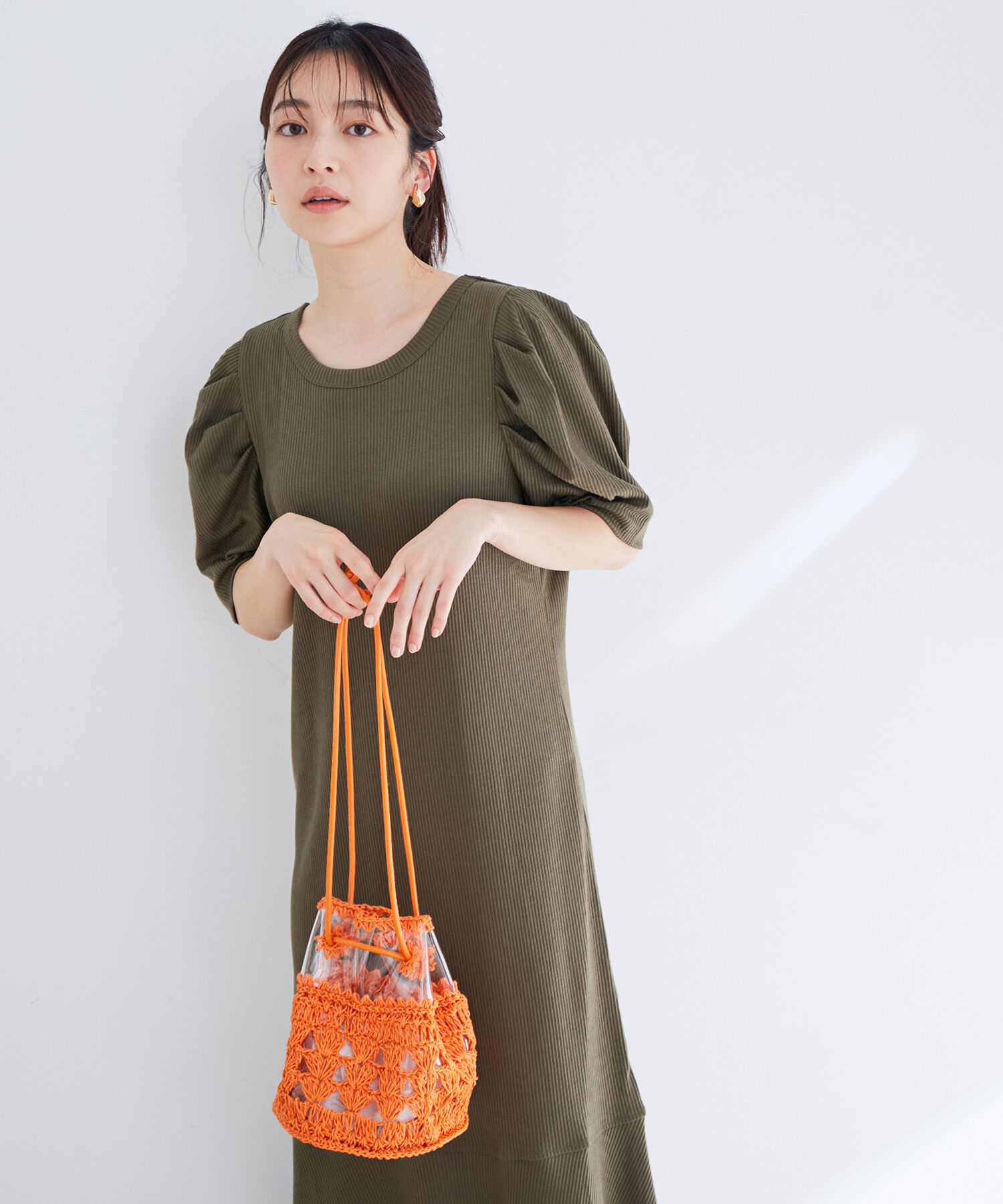 VIS「雑材コンビ異素材巾着バッグ」|ショルダー・メッセンジャー|