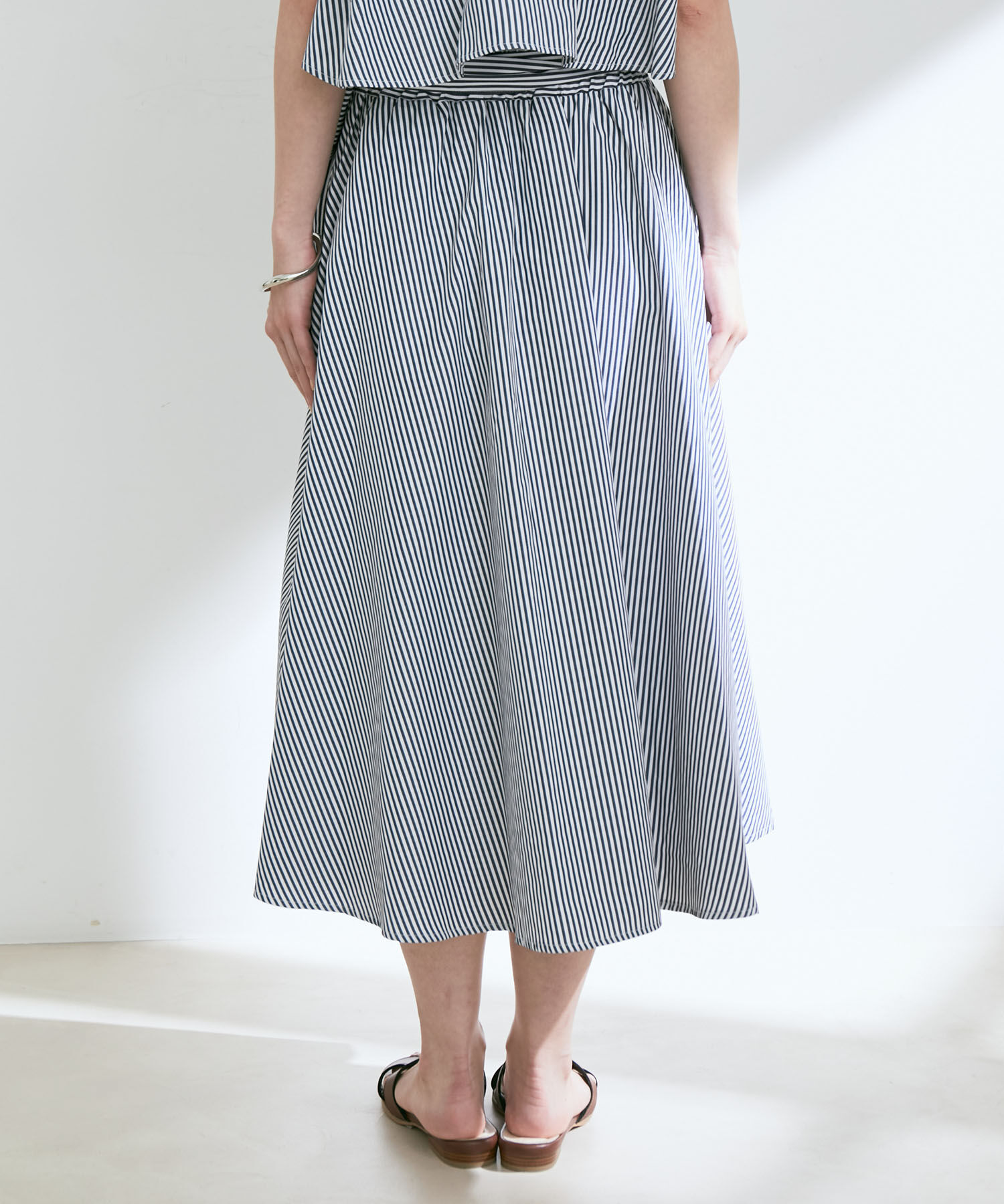 VIS「【セットアップ対応】ストライプ＆無地フロントリボンアシメスカート【sustainable】」|スカート|