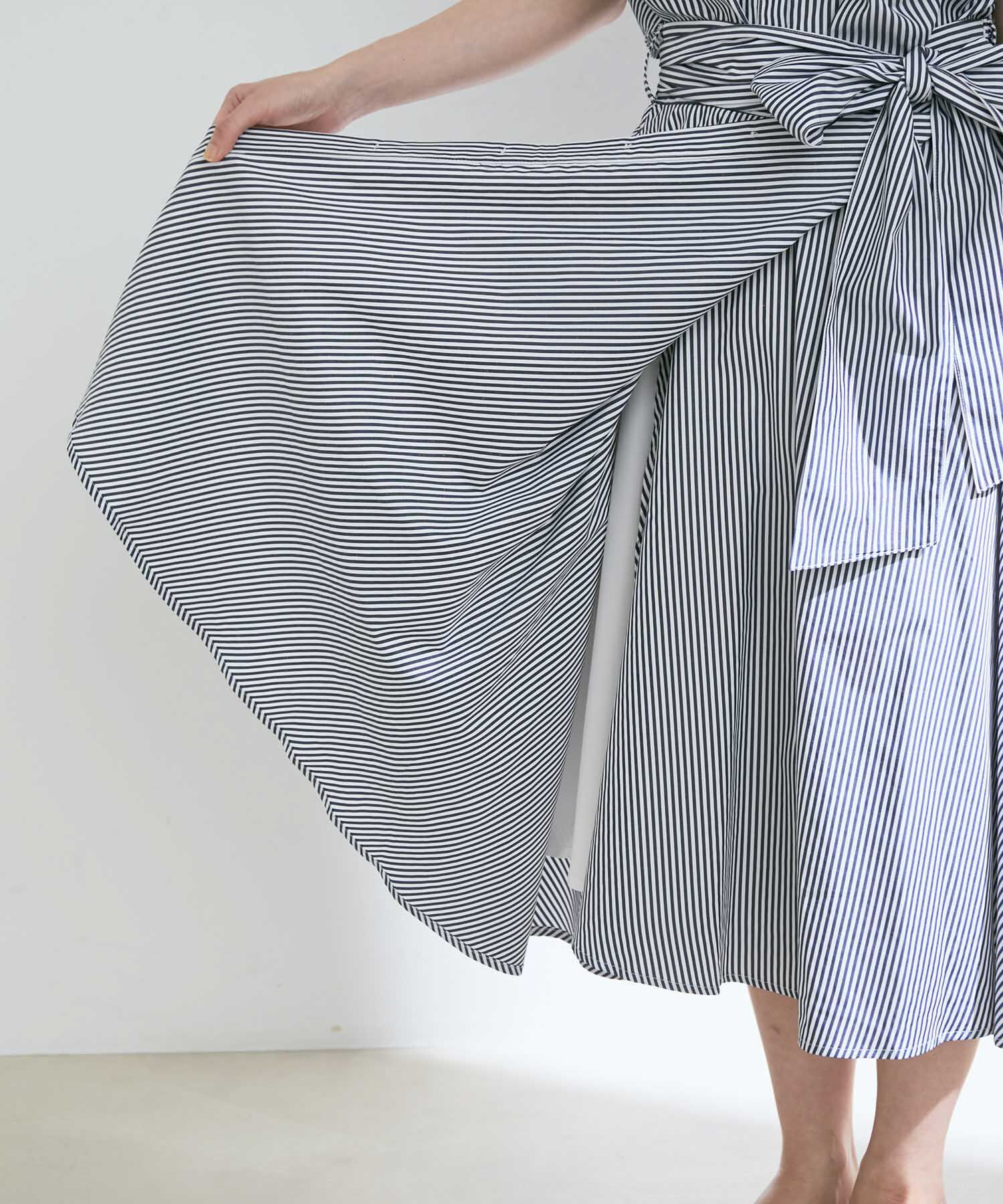 VIS「【セットアップ対応】ストライプ＆無地フロントリボンアシメスカート【sustainable】」|スカート|