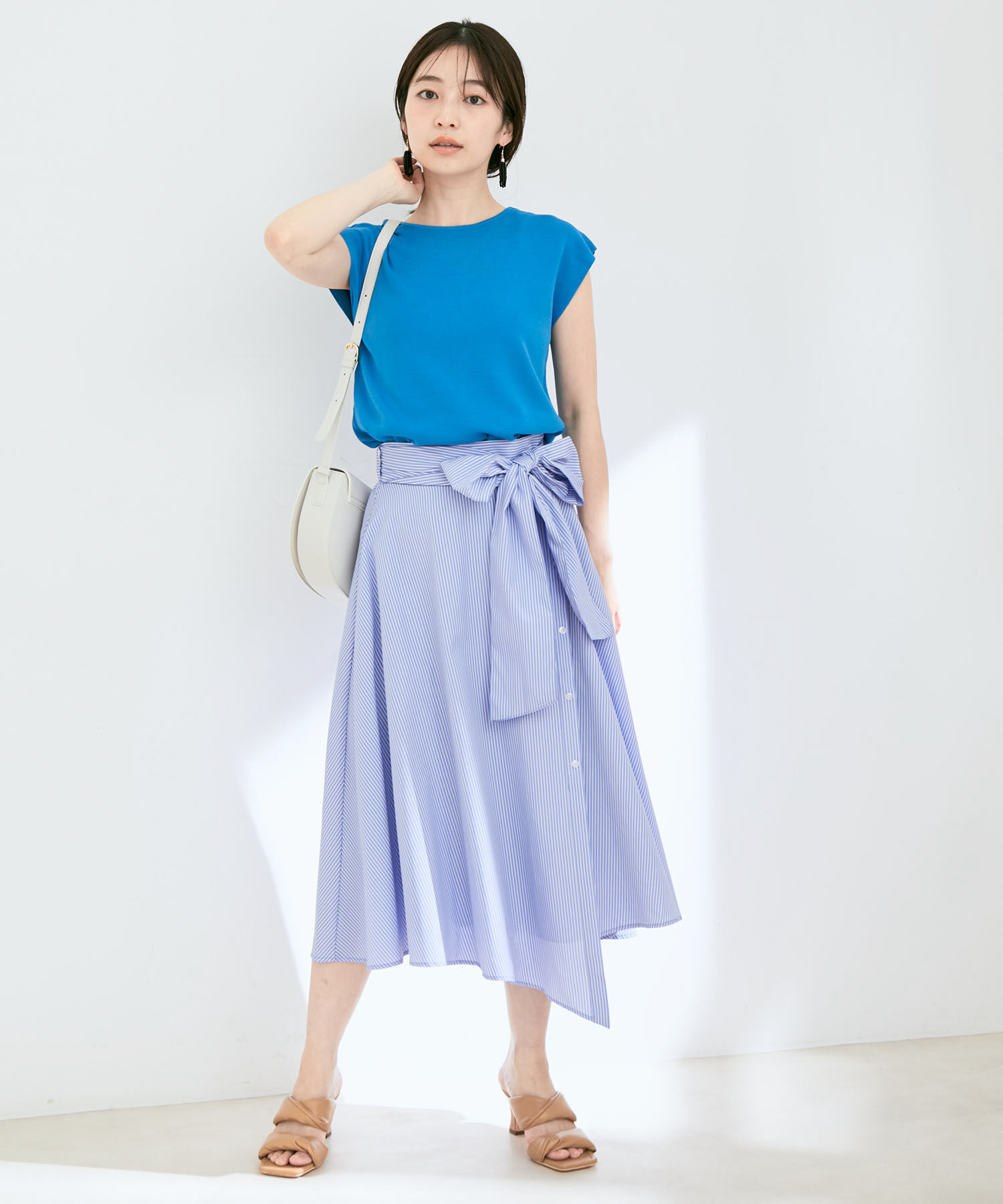 VIS「【セットアップ対応】ストライプ＆無地フロントリボンアシメスカート【sustainable】」|スカート|