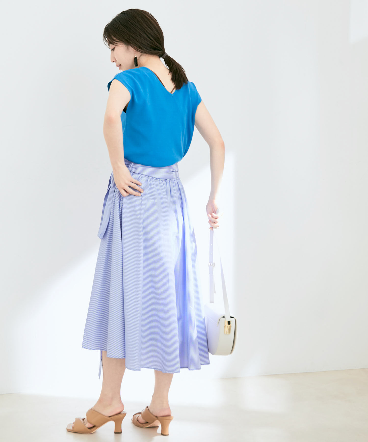 VIS「【セットアップ対応】ストライプ＆無地フロントリボンアシメスカート【sustainable】」|スカート|