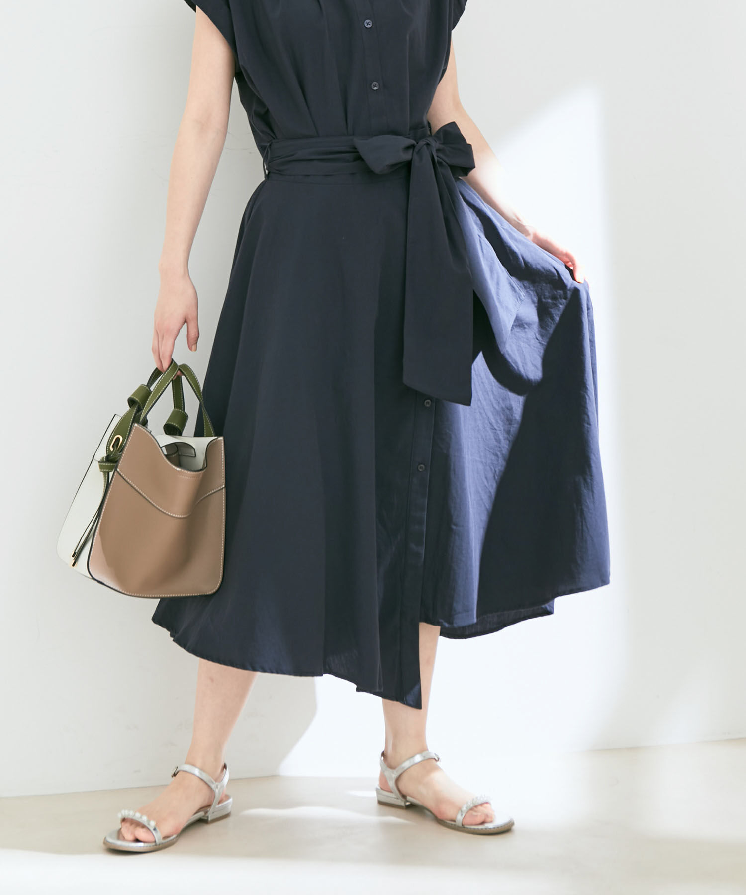 VIS「【セットアップ対応】ストライプ＆無地フロントリボンアシメスカート【sustainable】」|スカート|