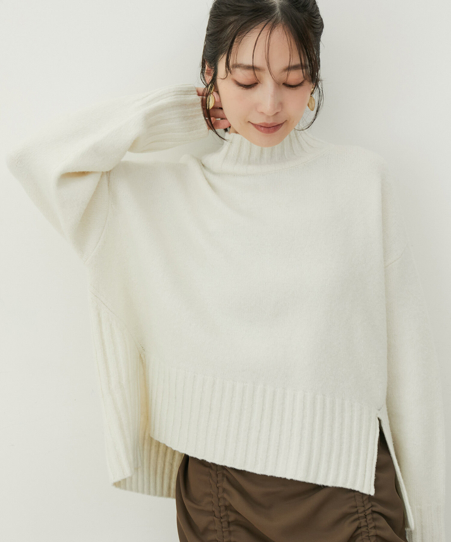 VIS「【選べる着丈】ふわもこサイドスリットニット【洗える】」|ニット・セーター|