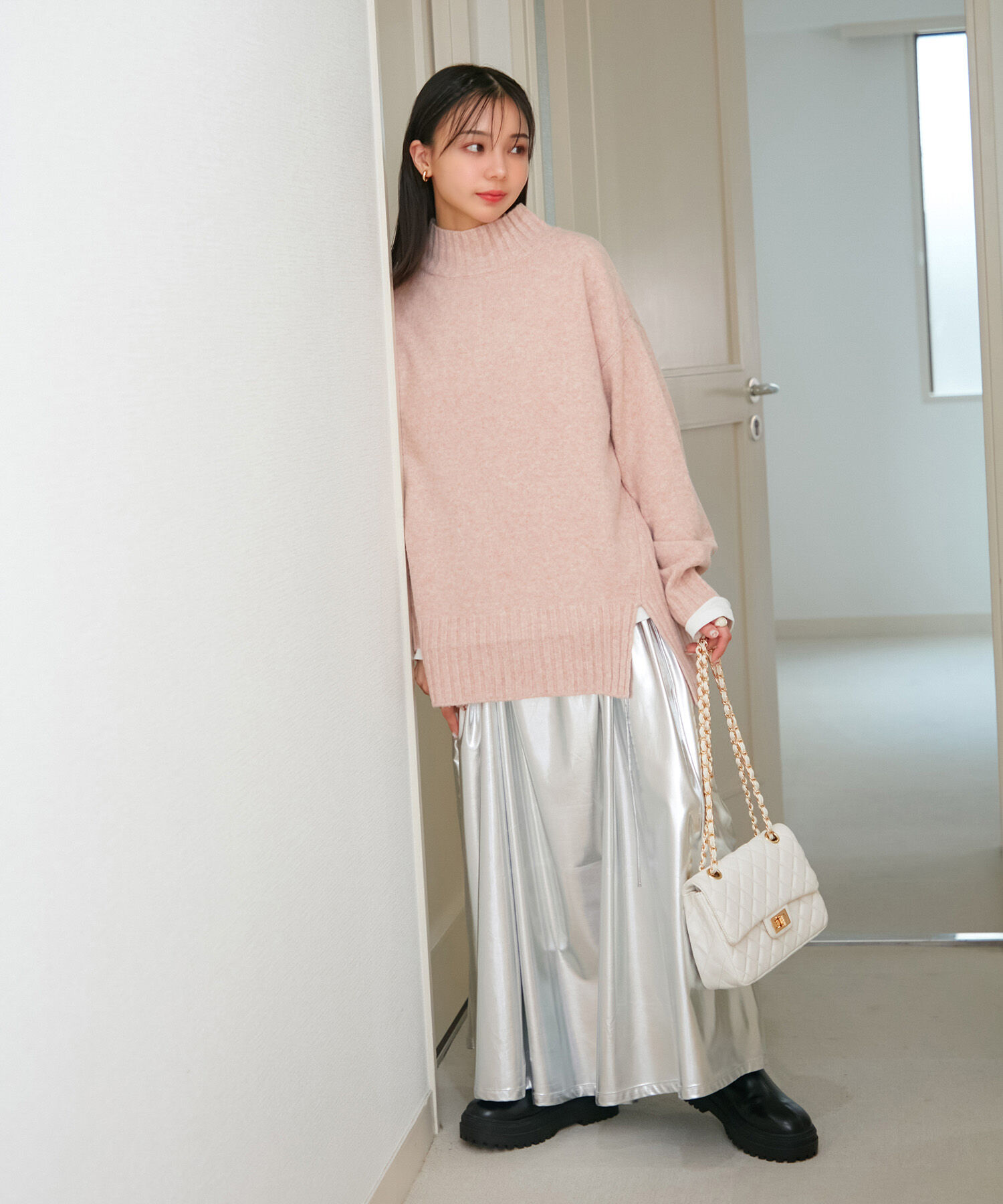 VIS「【選べる着丈】ふわもこサイドスリットニット【洗える】」|ニット・セーター|