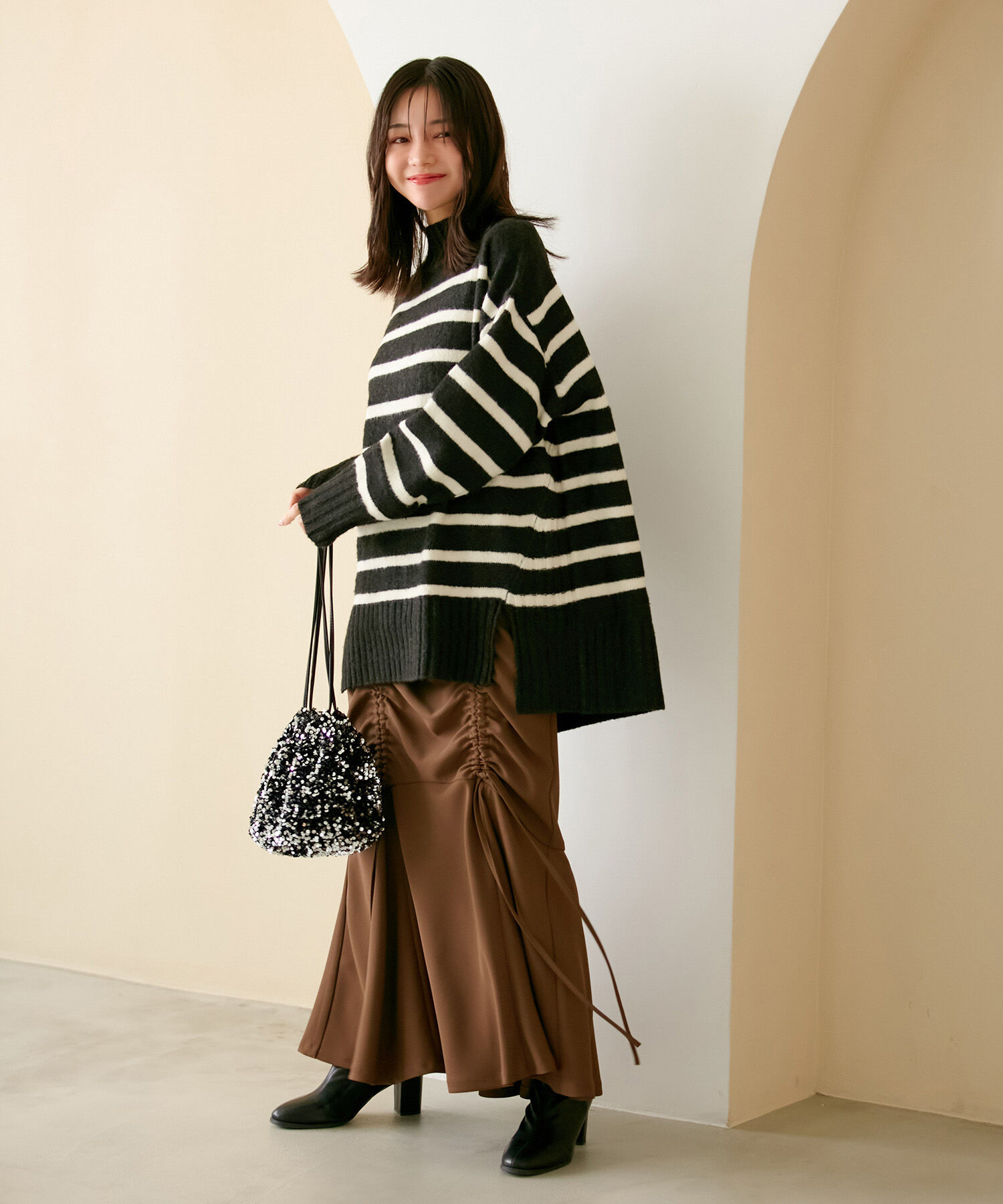 VIS「【選べる着丈】ふわもこサイドスリットニット【洗える】」|ニット・セーター|