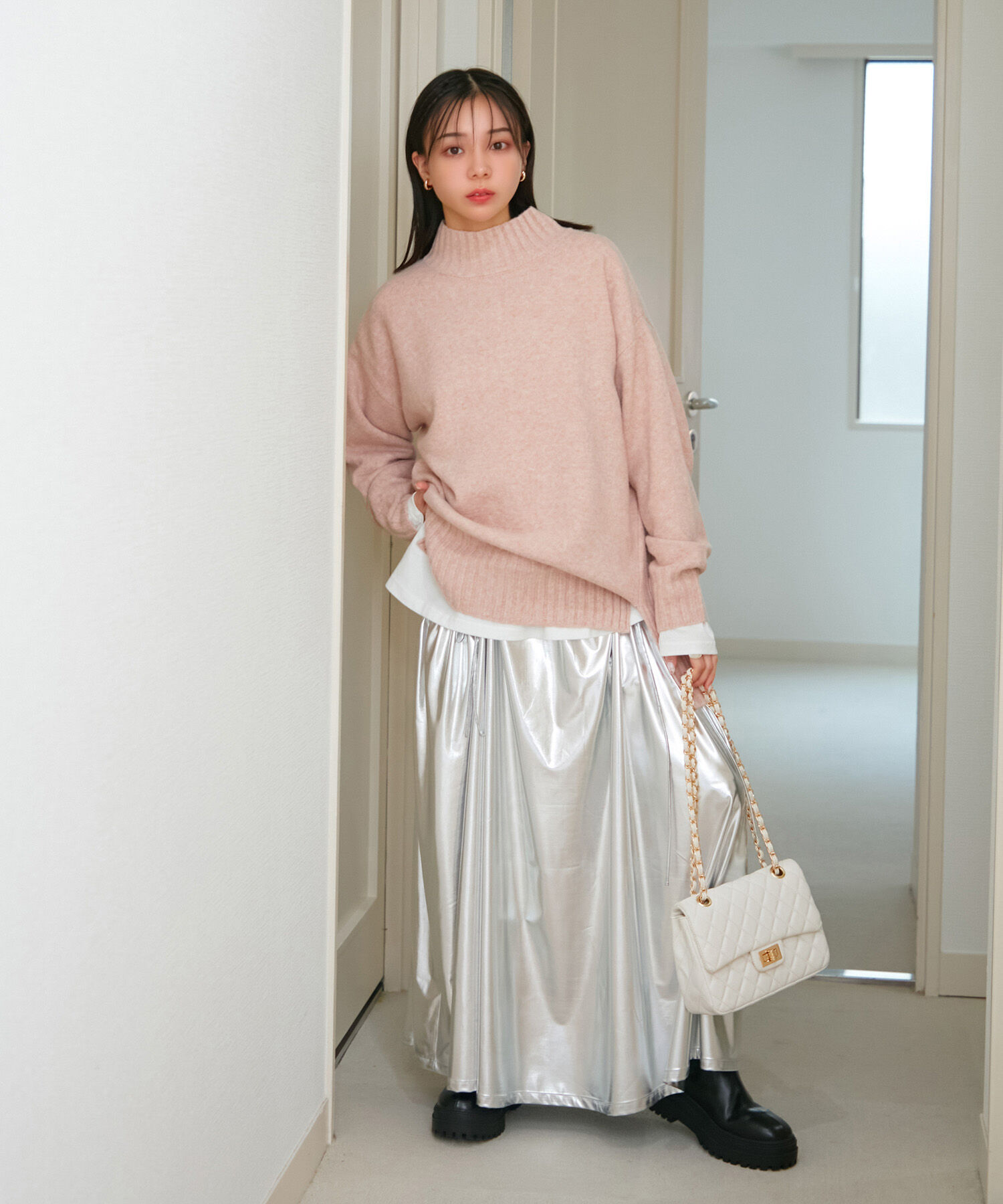 VIS「【選べる着丈】ふわもこサイドスリットニット【洗える】」|ニット・セーター|