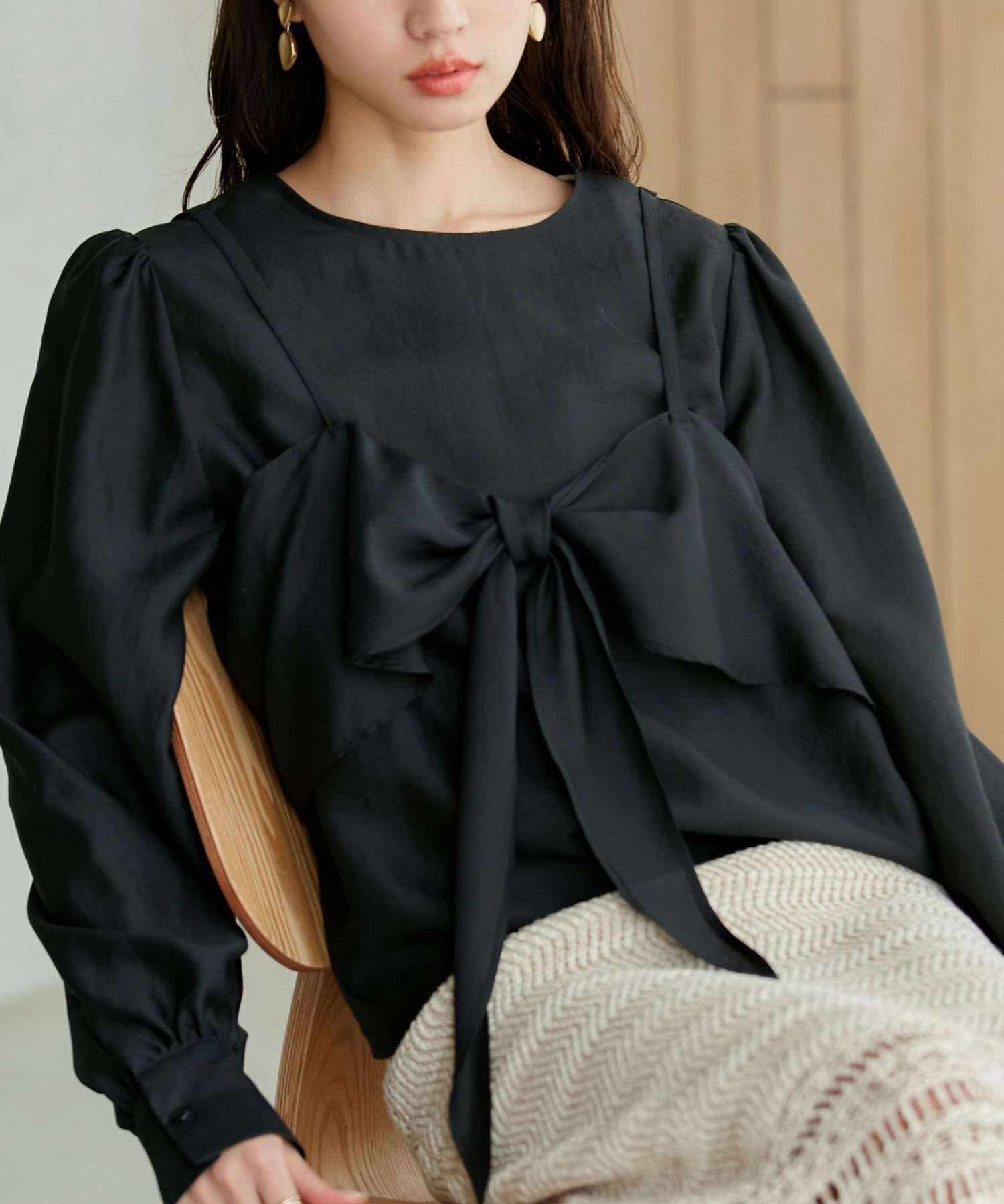 VIS「ビスチェドッキングシアーブラウス」|シャツ・ブラウス|ブラック(01)