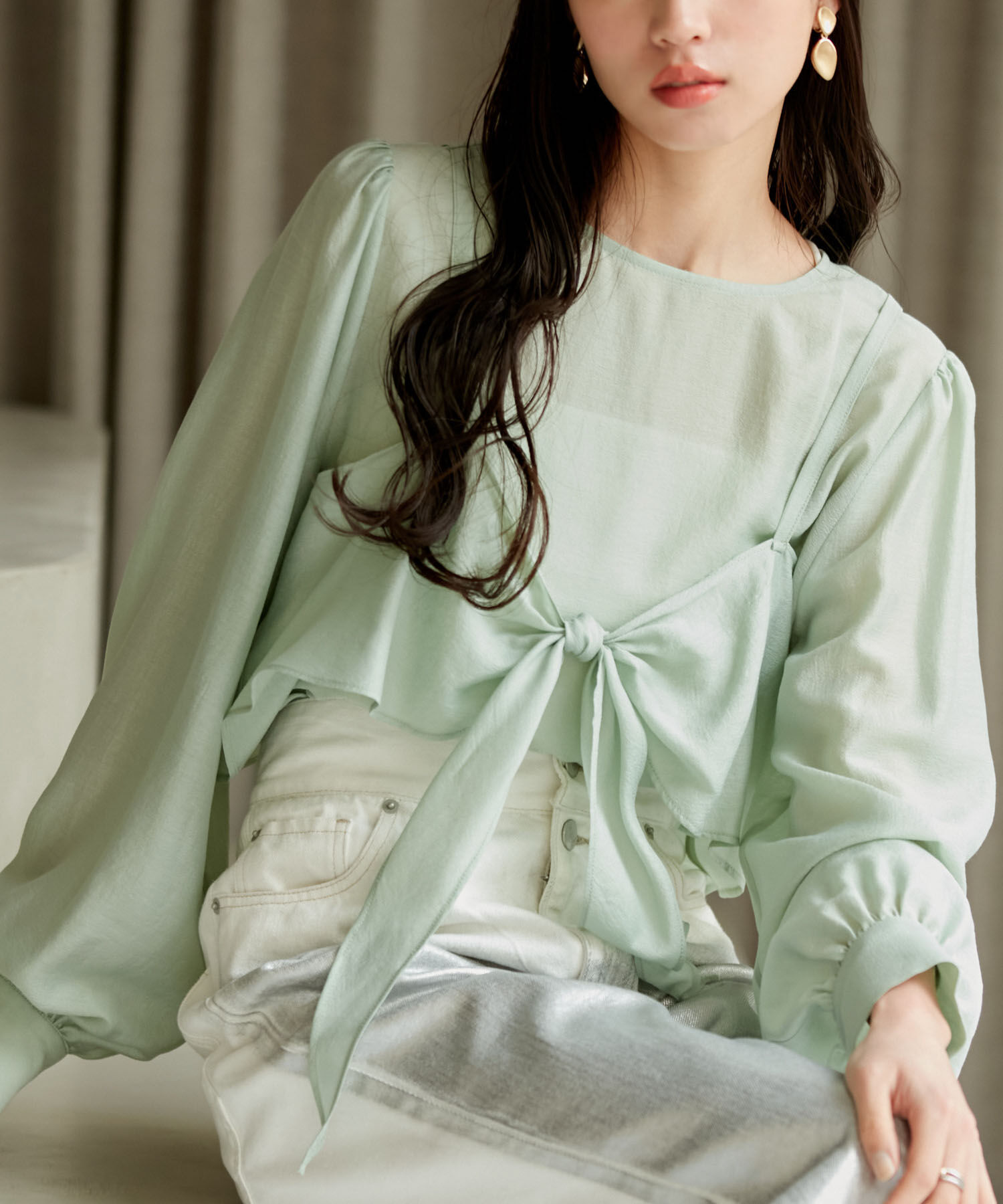 VIS「ビスチェドッキングシアーブラウス」|シャツ・ブラウス|グリーン系(35)