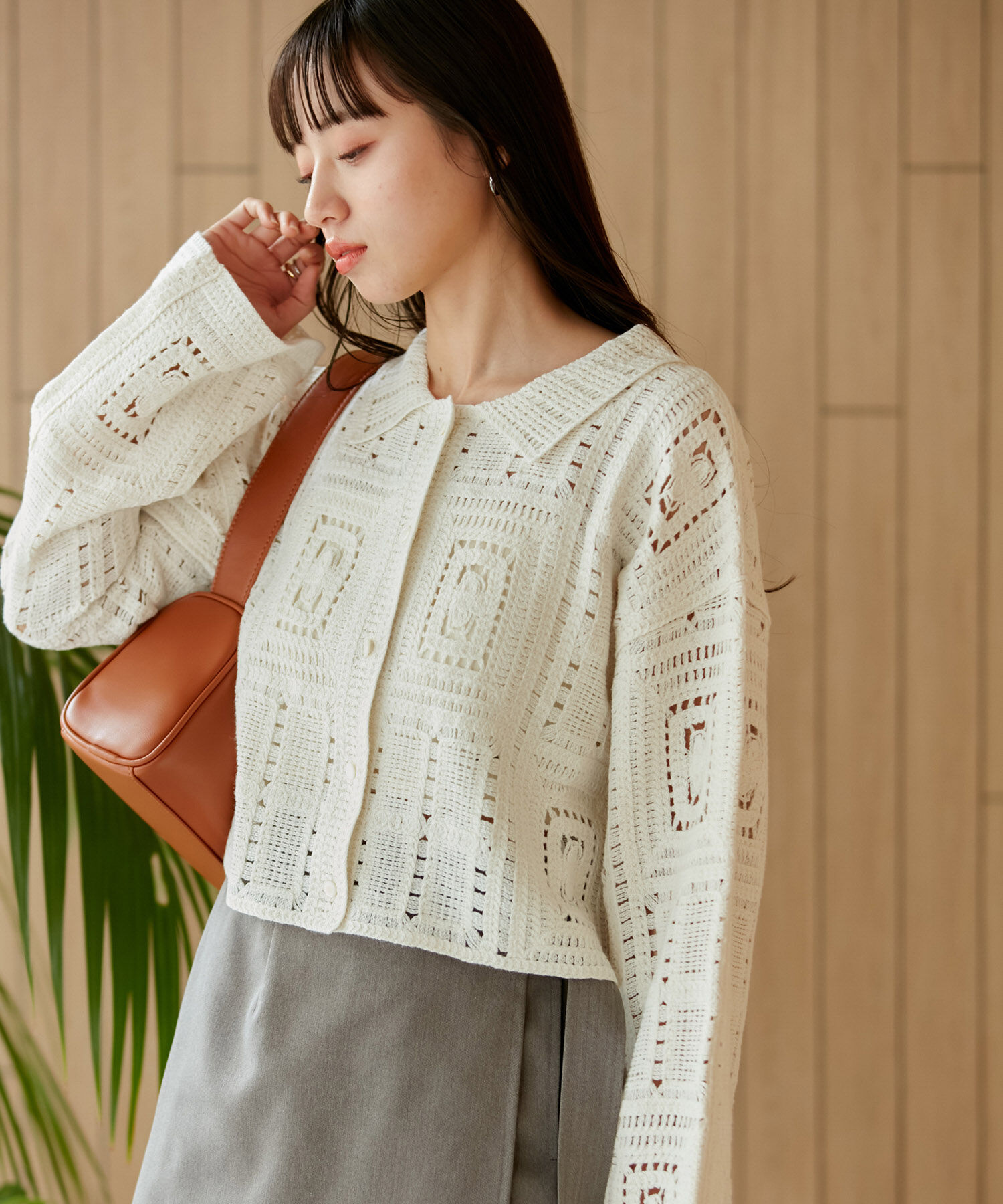 VIS「衿付きクロシェレースカーデガン」|カーディガン|