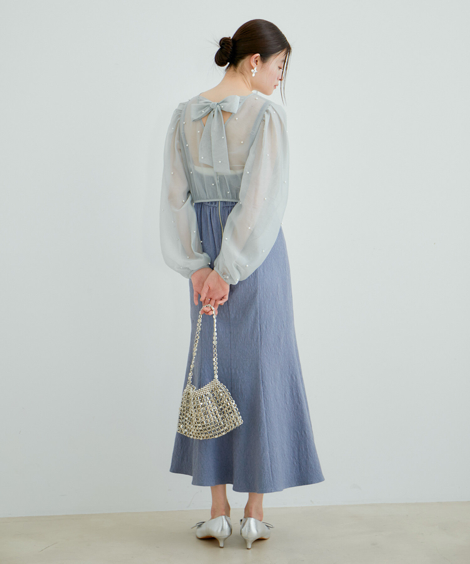 VIS「【新色追加】【VIS DRESS】チュールパールブラウス＆ジャガードワンピースセット」|ドレス|