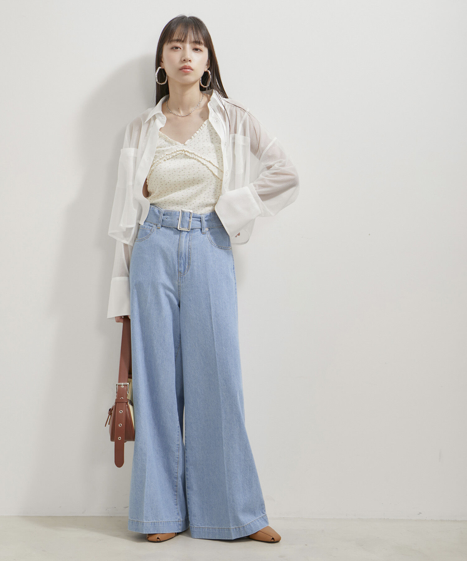 VIS「【洗える】パターンメッシュフリルキャミソール」|キャミソール|