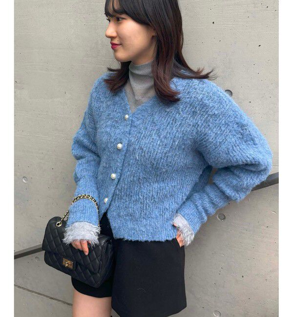 VIS「パールボタンVネック片畦ニットカーディガン」|カーディガン|