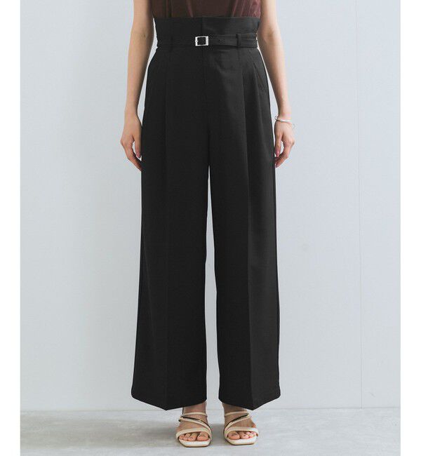 VIS「【新色追加】【防シワ/接触冷感】ベルトディテールタックワイドスラックスパンツ」|スラックス|