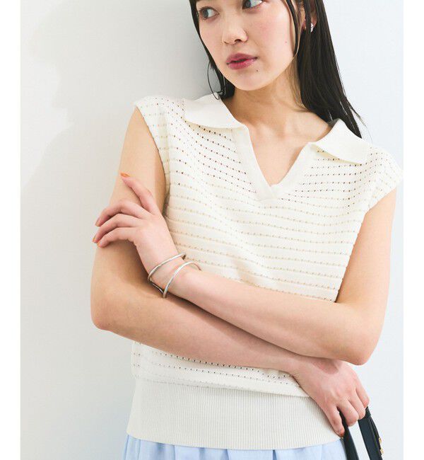 VIS「スキッパーフレンチスリーブアイレットニット」|ニット・セーター|