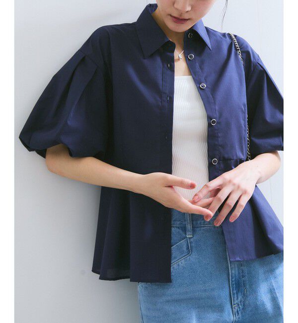 VIS「バルーンスリーブペプラムシャツ/通勤対応」|シャツ・ブラウス|ネイビー(40)