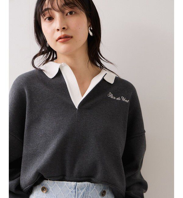 VIS「ワンポイント刺繍ポロニットプルオーバー」|ニット・セーター|