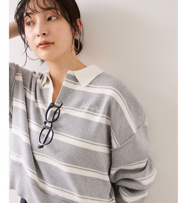 VIS「ワンポイント刺繍ポロニットプルオーバー」|ニット・セーター|ライトグレー(08)