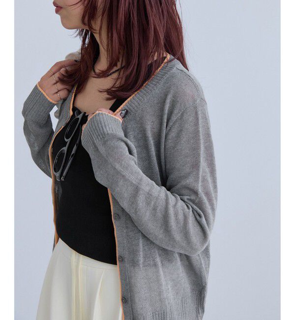 VIS「【WEB限定】リネンタッチ配色シアーカーディガン」|カーディガン|グレー(07)