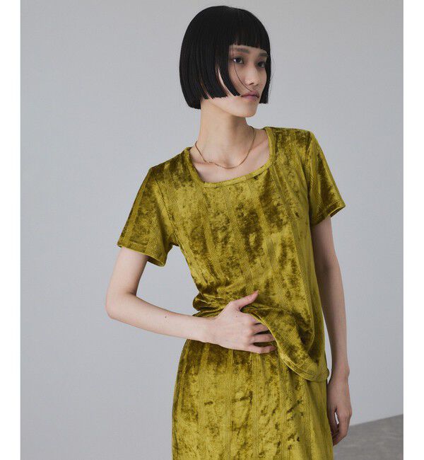 ADAM ET ROPE'「【Miller for ADAM ET ROPE'】別注 ベロアスクエアTee」|Tシャツ・カットソー|グリーン(30)