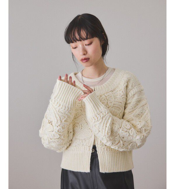 ADAM ET ROPE'「コードレースパターンニットカーディガン」|カーディガン|