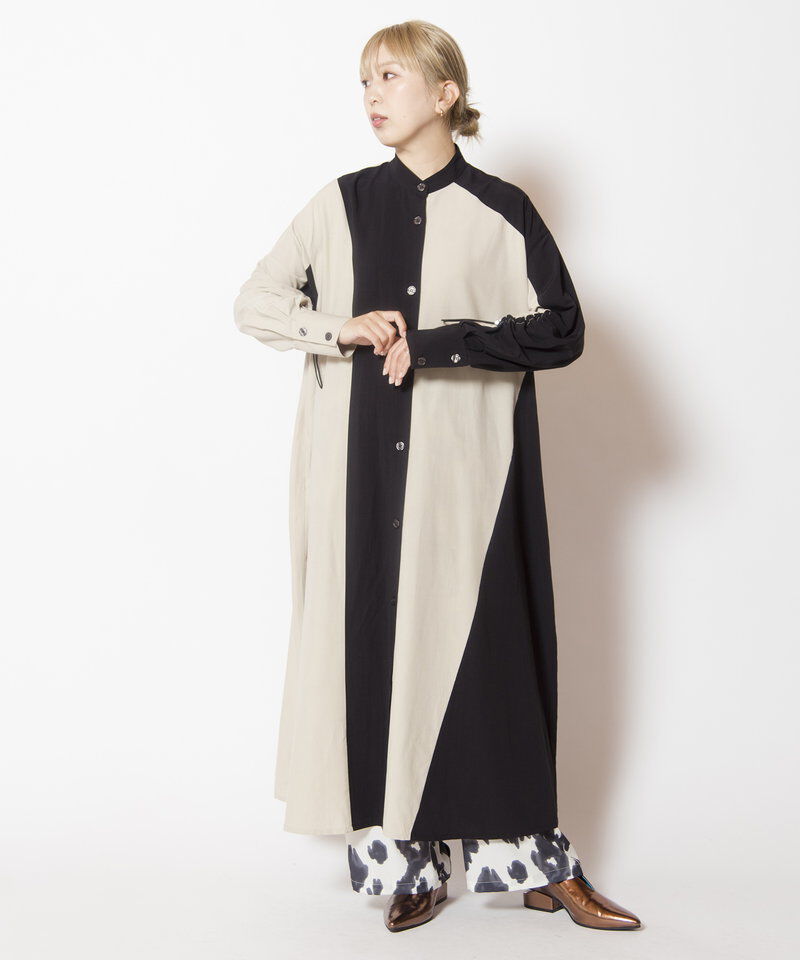  「バイカラーギャザースリーブワンピース」|ワンピース|