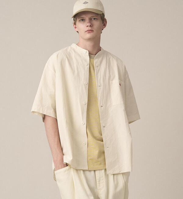 DANTON「DANTON | コットンリネンブロード バンドカラー半袖シャツ MEN」|シャツ・ブラウス|IVORY