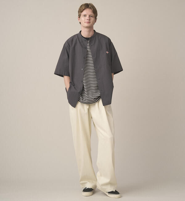 DANTON「DANTON | コットンリネンブロード バンドカラー半袖シャツ MEN」|シャツ・ブラウス|