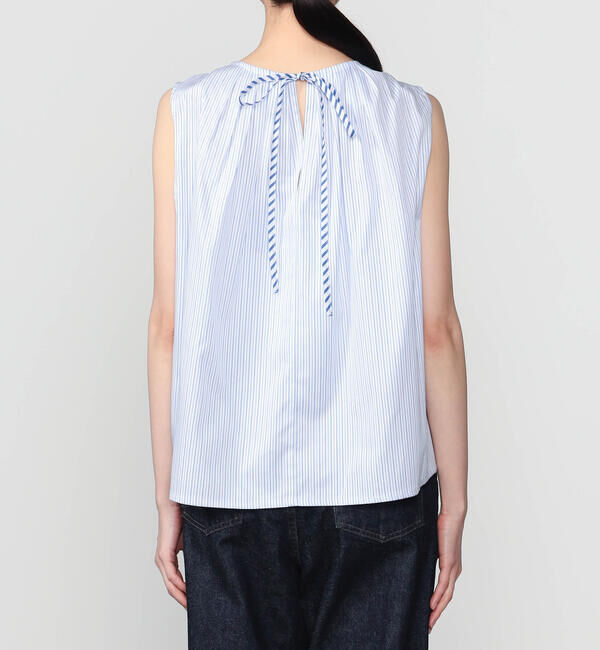  「RhodolirioN | コットン スリーブレス フリルシャツ STRIPE WOMEN」|シャツ・ブラウス|