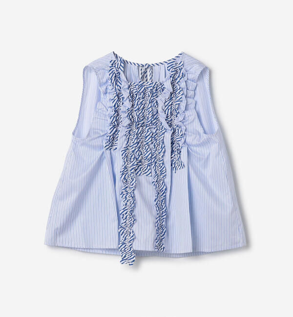 「RhodolirioN | コットン スリーブレス フリルシャツ STRIPE WOMEN」|シャツ・ブラウス|