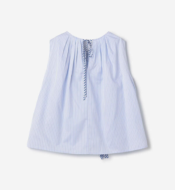  「RhodolirioN | コットン スリーブレス フリルシャツ STRIPE WOMEN」|シャツ・ブラウス|