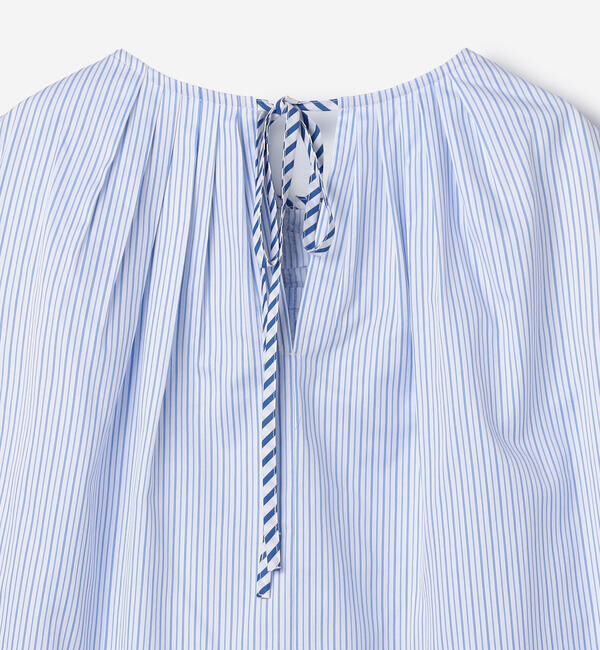  「RhodolirioN | コットン スリーブレス フリルシャツ STRIPE WOMEN」|シャツ・ブラウス|