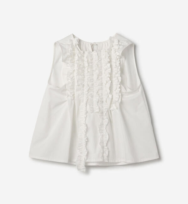  「RhodolirioN | コットン スリーブレス フリルシャツ WOMEN」|シャツ・ブラウス|