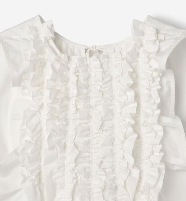  「RhodolirioN | コットン スリーブレス フリルシャツ WOMEN」|シャツ・ブラウス|