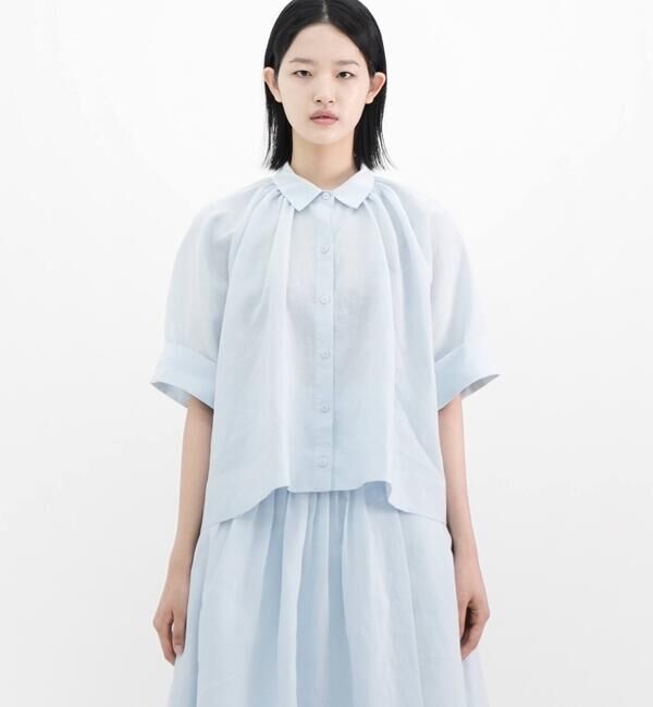  「eunoia | クロップド 半袖シャツ WOMEN」|シャツ・ブラウス|BLUE