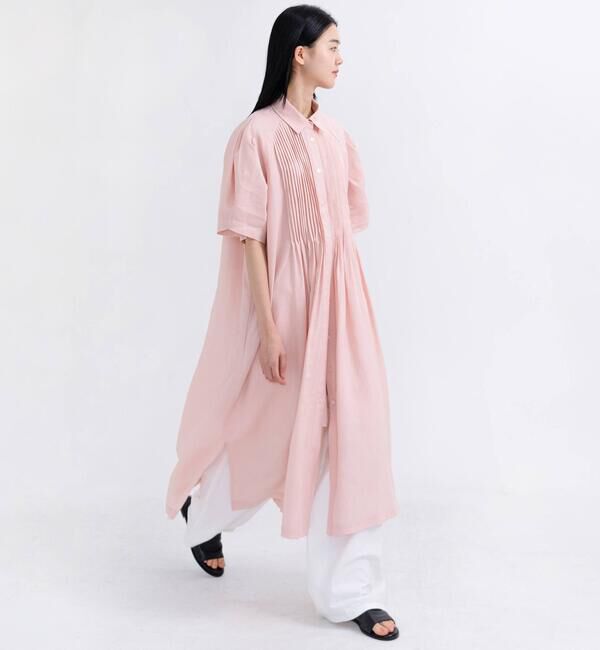  「eunoia | リネン ピンタック半袖ワンピース WOMEN」|ワンピース|PINK