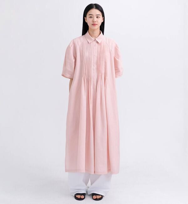  「eunoia | リネン ピンタック半袖ワンピース WOMEN」|ワンピース|