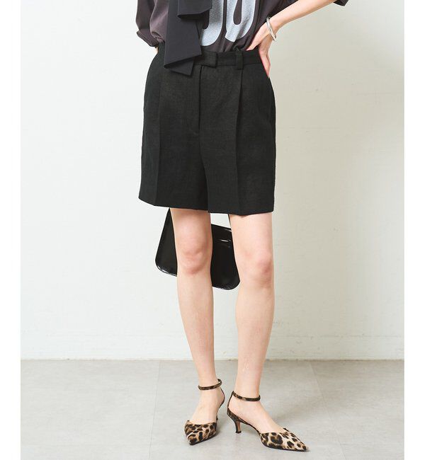  「リネンハーフタックパンツ」|チノ|ブラック