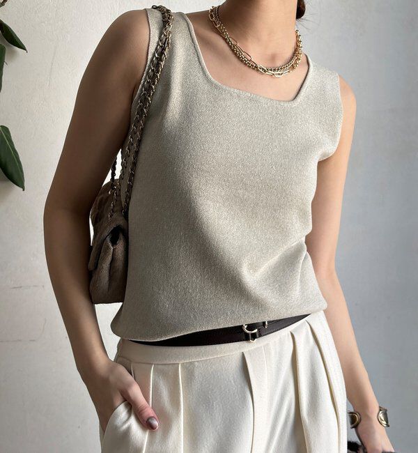  「スクエアニットタンク」|ニット・セーター|グレージュ