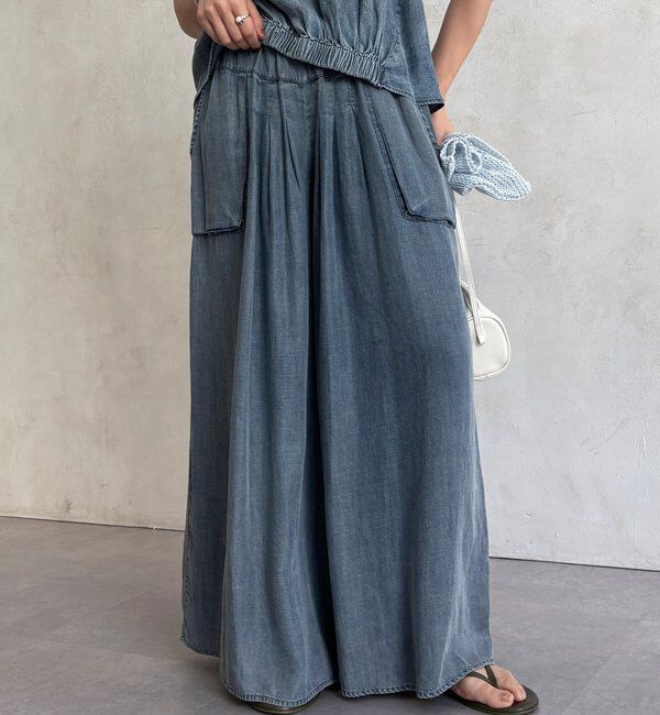  「【WEB限定/セットアップ対応】リヨセルデニムワイドパンツ」|チノ|サックスブルー