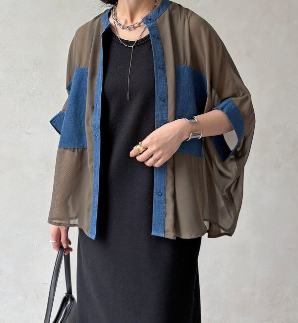  「【WEB限定】デニム切替シアーシャツ」|シャツ・ブラウス|