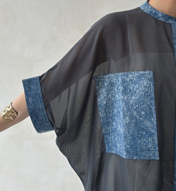  「【WEB限定】デニム切替シアーシャツ」|シャツ・ブラウス|