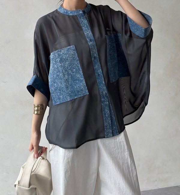  「【WEB限定】デニム切替シアーシャツ」|シャツ・ブラウス|