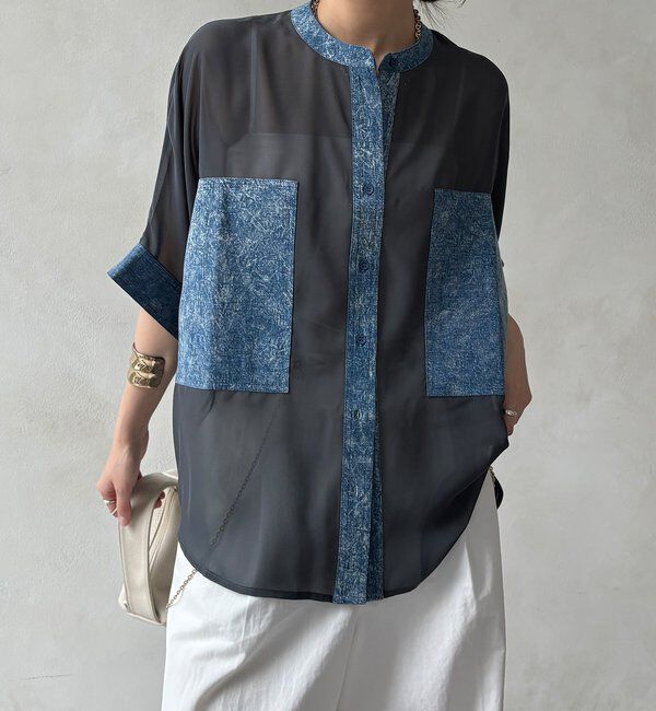  「【WEB限定】デニム切替シアーシャツ」|シャツ・ブラウス|