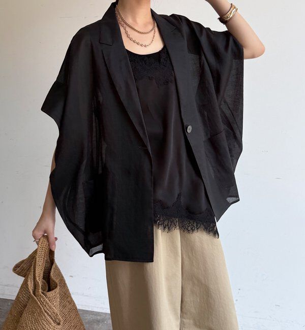  「【WEB限定】コットンシアータックジャケット」|テーラードジャケット|ブラック