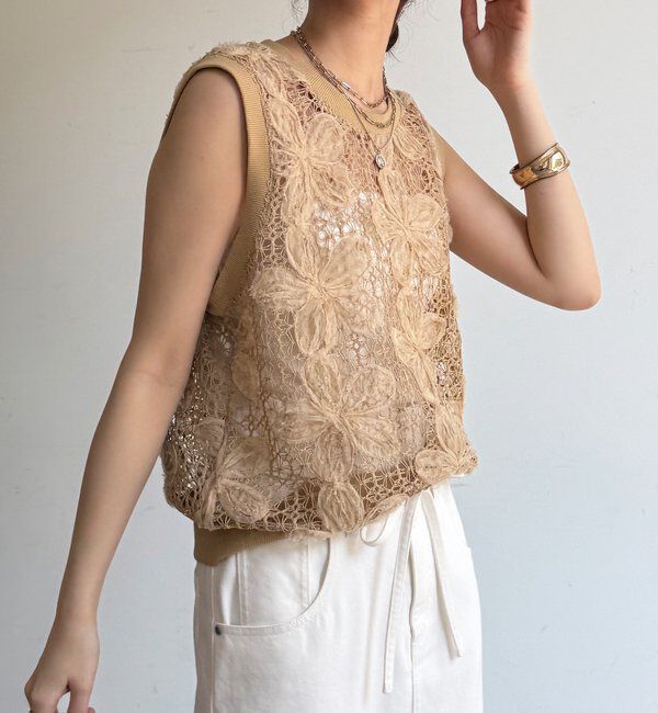 「【WEB限定】かぎ編み風レースベスト」|シャツ・ブラウス|ベージュ