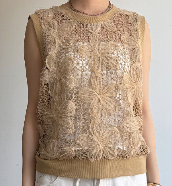  「【WEB限定】かぎ編み風レースベスト」|シャツ・ブラウス|