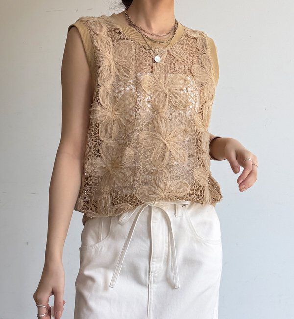  「【WEB限定】かぎ編み風レースベスト」|シャツ・ブラウス|