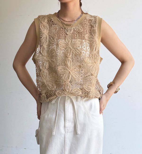  「【WEB限定】かぎ編み風レースベスト」|シャツ・ブラウス|